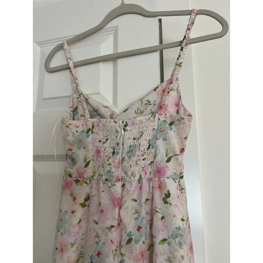 Abercrombie & Fitch Floral Twist Front Maxi Dress Pastel Pink Blue Slit Smocked